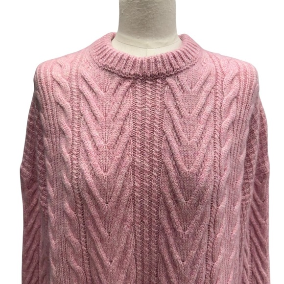 J Crew Cable Knit Tunic Sweater Cashmere Mohair Womens Size S Pink Oversized - Picture 2 of 14